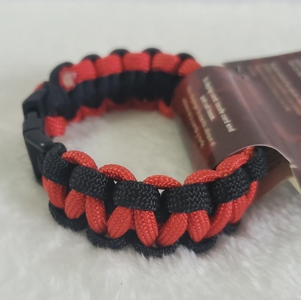 Secure Line Red Black Nylon Paracord Survival Rope Bracelet Size Small NWT